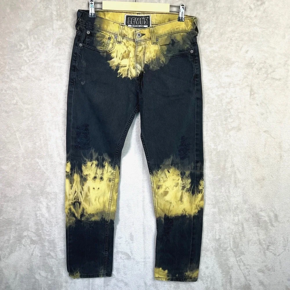 Levi's 511 Skinny Jeans W32 L30 Yellow Black Bleach Tie‎ Dye Grunge Punk Street